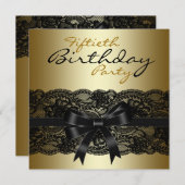 Elegant Black and Gold Lace Birthday Party Kaart (Voorkant / Achterkant)