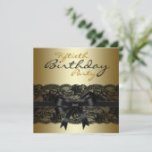 Elegant Black and Gold Lace Birthday Party Kaart (Staand voorkant)