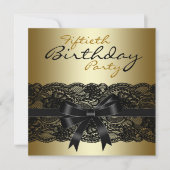 Elegant Black and Gold Lace Birthday Party Kaart (Voorkant)