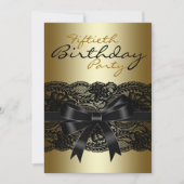 Elegant Black and Gold Lace Birthday Party Kaart (Voorkant)