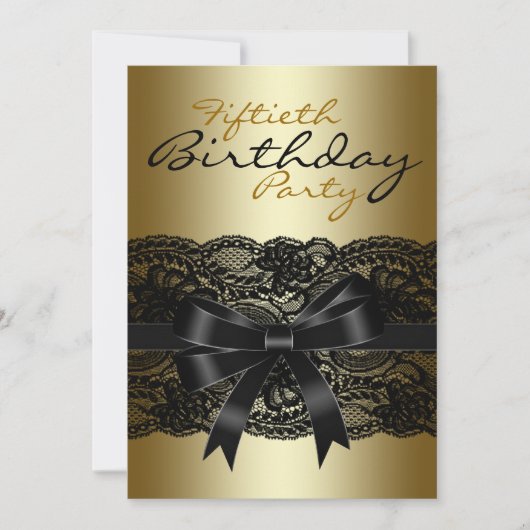 Elegant Black and Gold Lace Birthday Party Kaart (Voorkant)