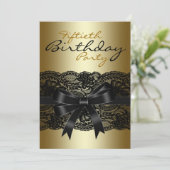 Elegant Black and Gold Lace Birthday Party Kaart (Staand voorkant)