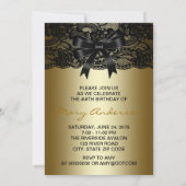 Elegant Black and Gold Lace Birthday Party Kaart (Achterkant)