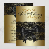 Elegant Black and Gold Lace Birthday Party Kaart (Voorkant / Achterkant)