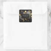 Elegant Black and Gold Leaf Blue Hydrangea Luxury Vierkante Sticker (Tas)