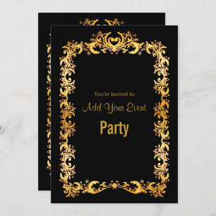 Elegant Black and Gold Lijst Invitation Kaart