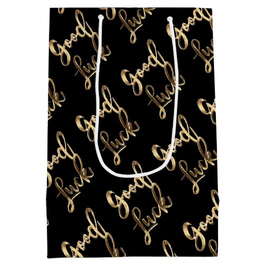 Elegant Black and Gold look Script Good Luck Medium Cadeauzakje (Achterkant)