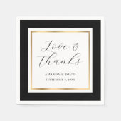 Elegant Black and Gold Love and Bedankt Wedding Servet (Voorkant)