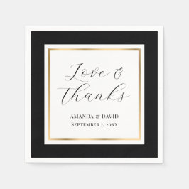 Elegant Black and Gold Love and Bedankt Wedding Servet