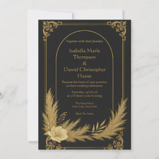 Elegant Black and Gold Luxury Wedding Invitation Kaart
