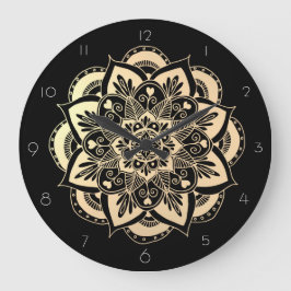 Elegant Black and Gold Mandala Flower Grote Klok