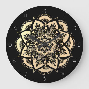 Elegant Black and Gold Mandala Flower Grote Klok