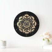 Elegant Black and Gold Mandala Flower Grote Klok (Huis)
