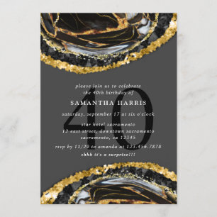 Elegant Black and Gold Marble 40th Birthday Party Kaart