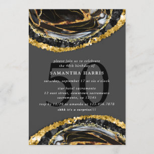 Elegant Black and Gold Marble 50th Birthday Party Kaart