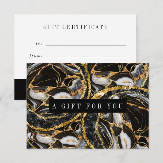 Elegant Black and Gold Marble Gift Certificate (Voorkant / Achterkant)