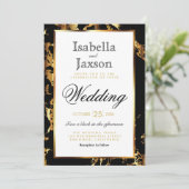 Elegant Black and Gold Marble Invitation Kaart (Staand voorkant)