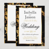 Elegant Black and Gold Marble Invitation Kaart (Voorkant / Achterkant)