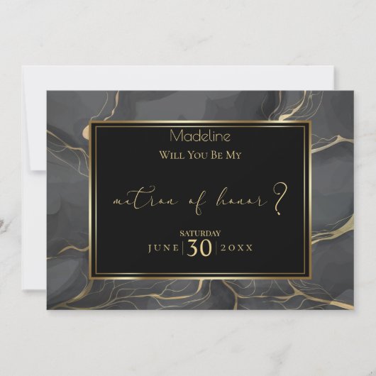 Elegant Black and Gold Marble Matron of Honor Kaart (Voorkant)