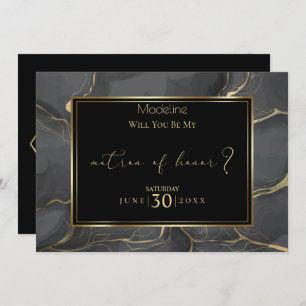 Elegant Black and Gold Marble Matron of Honor Kaart