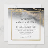 Elegant Black and Gold Marble Opulence Wedding Kaart (Voorkant)