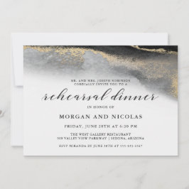 Elegant Black and Gold Marble Rehearsal Dinner Kaart