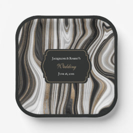 Elegant Black and Gold Marble Wedding Papieren Bordje