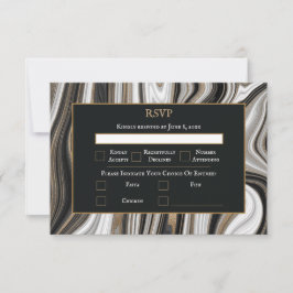 Elegant Black and Gold Marble Wedding RSVP Kaartje