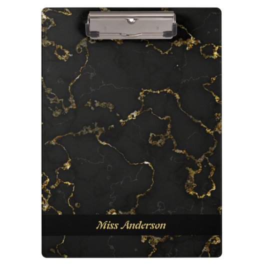Elegant Black and Gold Marbled Custom Teacher's Klembord (Voorkant)