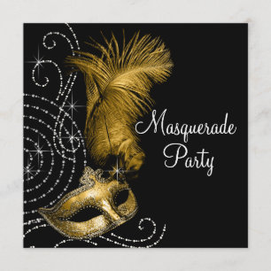 Elegant Black and Gold Masquerade Party Kaart