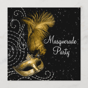 Elegant Black and Gold Masquerade Party Kaart