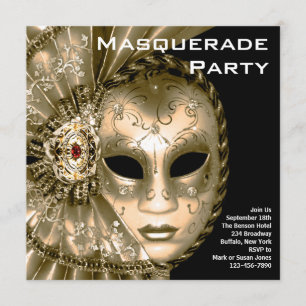 Elegant Black and Gold Masquerade Party Kaart