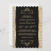 Elegant Black and Gold Metallic Wedding Kaart (Voorkant)