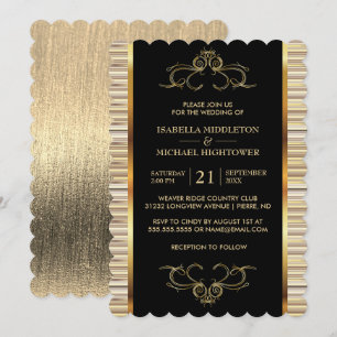 Elegant Black and Gold Metallic Wedding Kaart