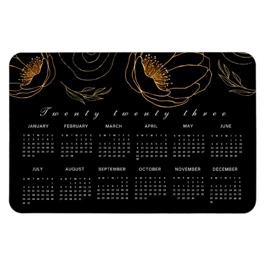 Elegant Black and Gold minimalist Agenda 2023 Magneet (Horizontaal)