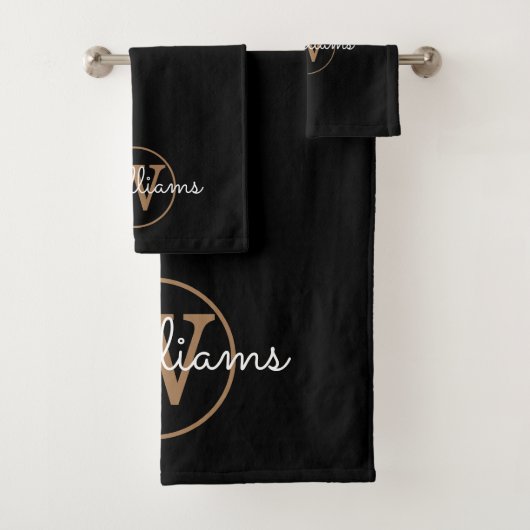 Elegant Black and Gold Monogram Bath-handdoekset Bad Handdoek (Insitu)