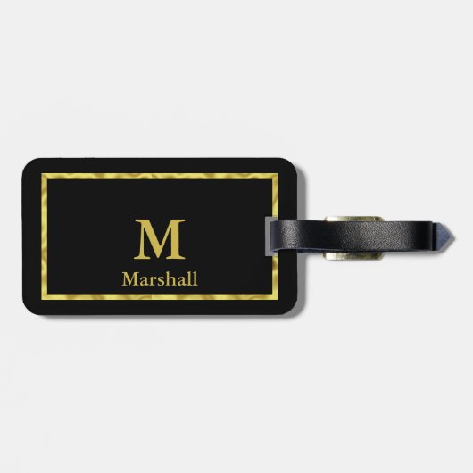 Elegant Black and Gold Monogram en Name Sjabloon Bagagelabel (Achterkant horizontaal)