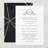 Elegant Black and Gold Monogram Formal Wedding Kaart (Voorkant / Achterkant)