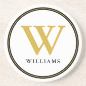 Elegant Black and Gold Monogram Initiaal Name Zandsteen Onderzetter (Voorkant)