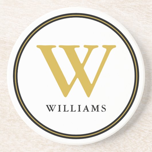 Elegant Black and Gold Monogram Initiaal Name Zandsteen Onderzetter (Voorkant)