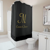 Elegant Black and Gold Monogram Name Custom Douchegordijn (In situ)