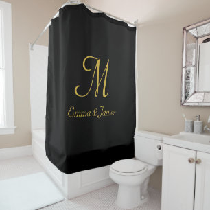 Elegant Black and Gold Monogram Name Custom Douchegordijn