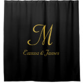 Elegant Black and Gold Monogram Name Custom Douchegordijn (Voorkant)
