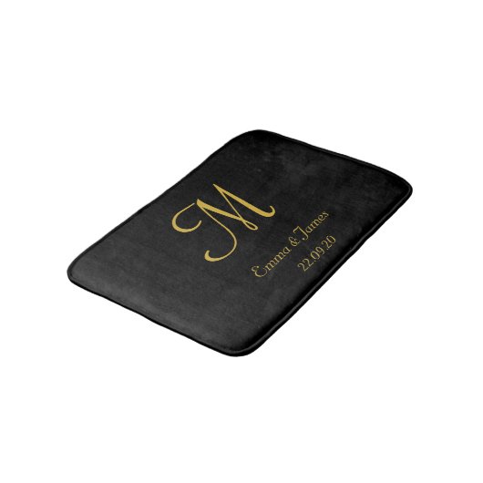 Elegant Black and Gold Monogram Name Passen getrou Badmat (Gekanteld)