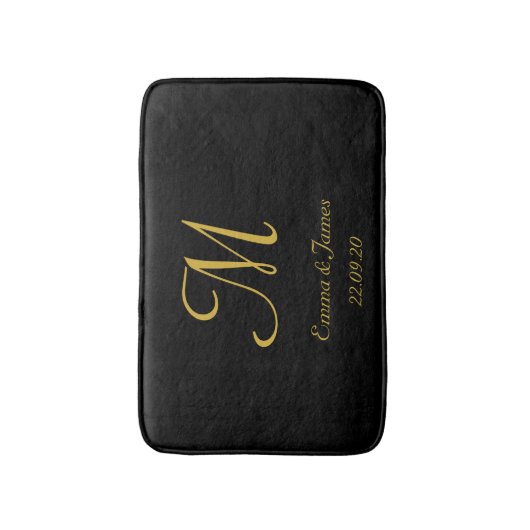 Elegant Black and Gold Monogram Name Passen getrou Badmat (Voorkant Verticaal)