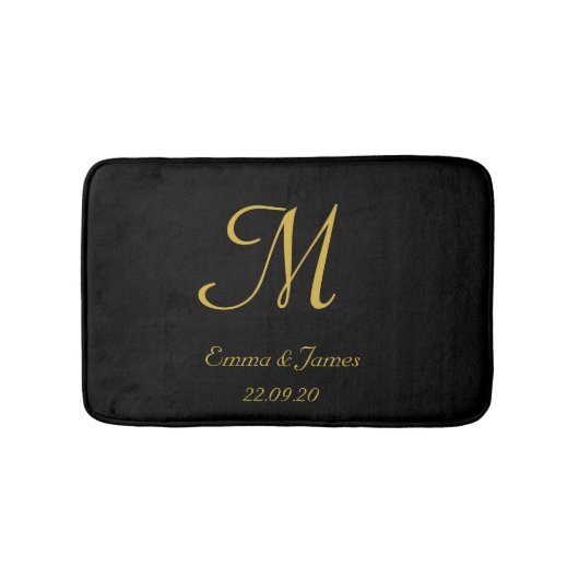 Elegant Black and Gold Monogram Name Passen getrou Badmat (Voorkant)