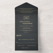 Elegant Black and Gold Monogram Rustic Wedding All In One Uitnodiging (Binnen)