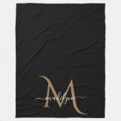 Elegant Black and Gold Monogram Script Name Bab Fleece Deken (Voorkant)