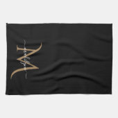 Elegant Black and Gold Monogram Script Name Kit Theedoek (Horizontaal)