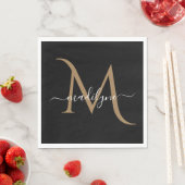 Elegant Black and Gold Monogram Script Name Napk Servet (Insitu)